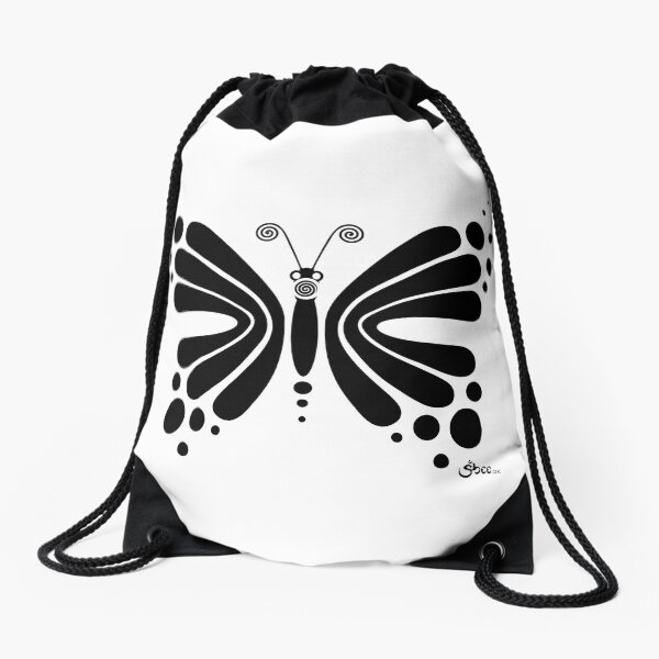 Hypnotic Butterfly B&W - Shee Vector Shape Drawstring Bag