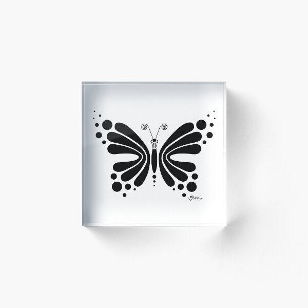 Hypnotic Butterfly B&W - Shee Vector Shape Acrylic Block