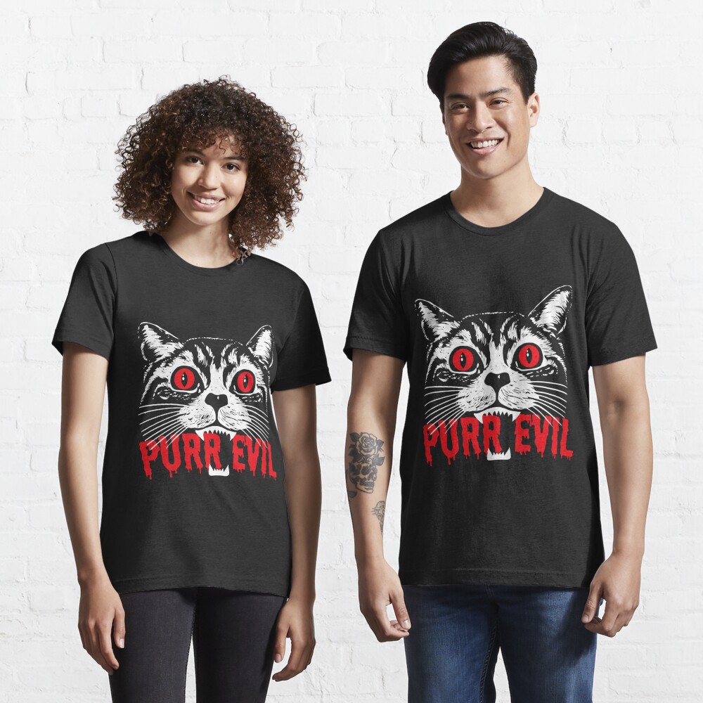 Evil Cat Purr Evil Satanic Cat Halloween T-Shirt Scary Cat Tshirt Halloween Cat T Shirt Chat Noir -Pure Evil Shirt Black Cat Shirt