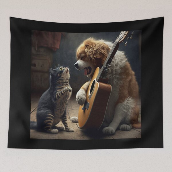 Item preview, dog playing guitar with cat designed and sold by KLSproduct.