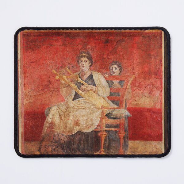 Item preview, SEATED WOMAN PLAYING A LYRE  POMPEII ANTIQUE ROMAN FRESCO IN RED designed and sold by BulganLumini.