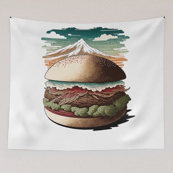 Item preview, Ukiyoe Burger: A Traditional Japanese Woodblock Print of a Hamburger in the Ukiyoe Style. designed and sold by BotTastic.