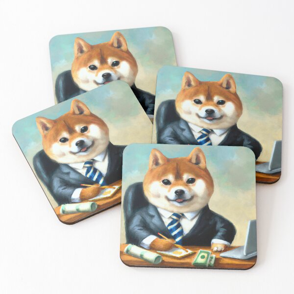 Item preview, Shiba inu working as a stock broker, economist, puppy with laptop, funny oil painting designed and sold by funwaridigital.