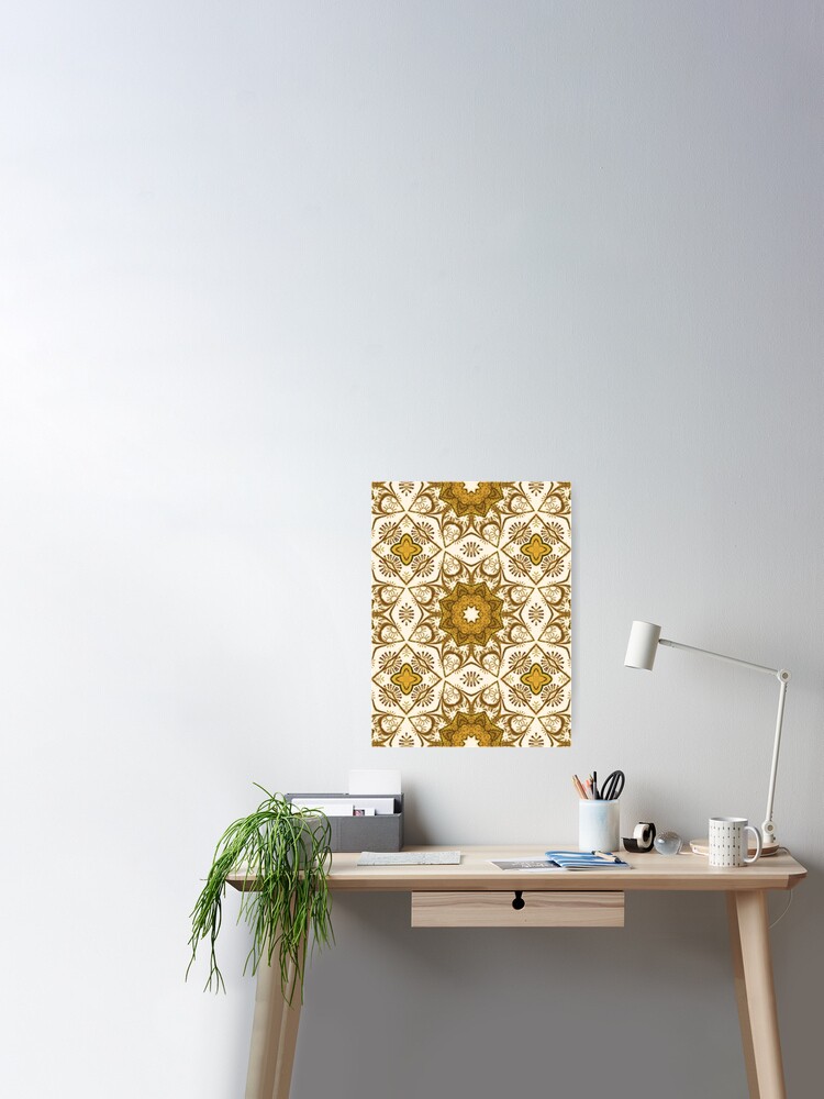 Poster for Sale mit Batik-Mandala-Muster Senf-Gold und Creme von  Marymarice