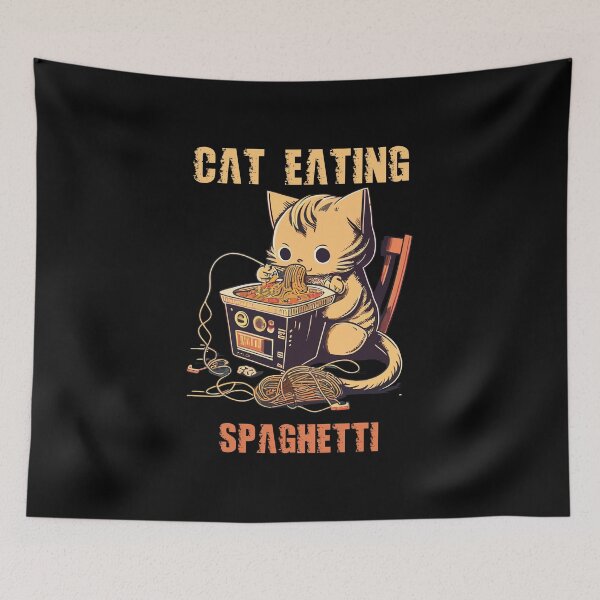 Item preview, Cat eating spaghetti designed and sold by Kuki-shop.