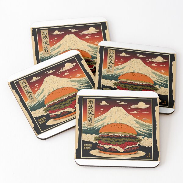 Item preview, Ukiyoe Burger: A Traditional Japanese Woodblock Print of a Hamburger in the Ukiyoe Style. designed and sold by BotTastic.