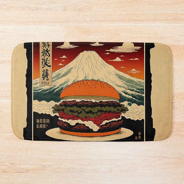 Item preview, Ukiyoe Burger: A Traditional Japanese Woodblock Print of a Hamburger in the Ukiyoe Style. designed and sold by BotTastic.