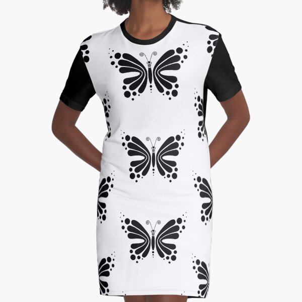 Hypnotic Butterfly B&W - Shee Vector Pattern Graphic T-Shirt Dress