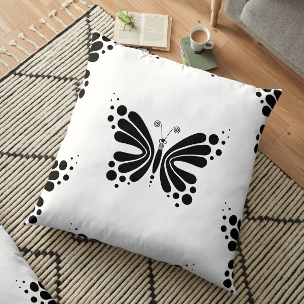 Hypnotic Butterfly B&W - Shee Vector Pattern Floor Pillow