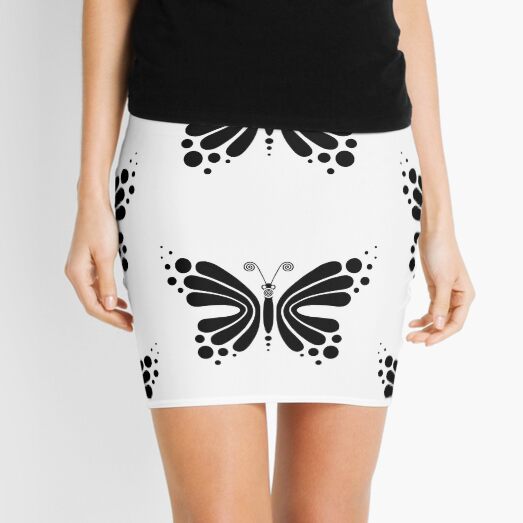 Hypnotic Butterfly B&W - Shee Vector Pattern Mini Skirt