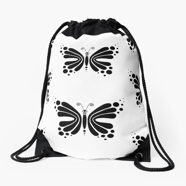 Hypnotic Butterfly B&W - Shee Vector Pattern Drawstring Bag
