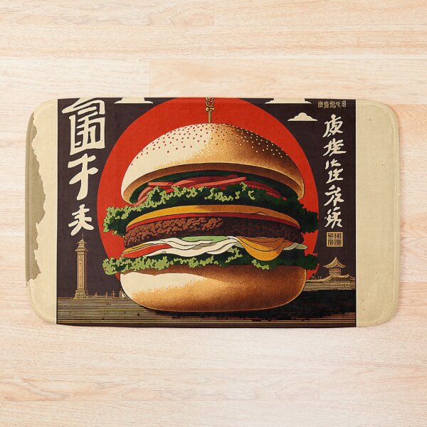 Item preview, Ukiyoe Burger: A Traditional Japanese Woodblock Print of a Hamburger in the Ukiyoe Style. designed and sold by BotTastic.