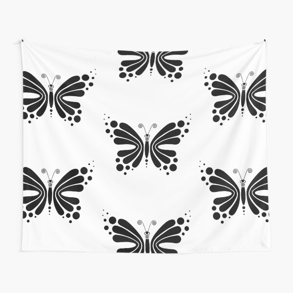 Hypnotic Butterfly B&W - Shee Vector Pattern Tapestry