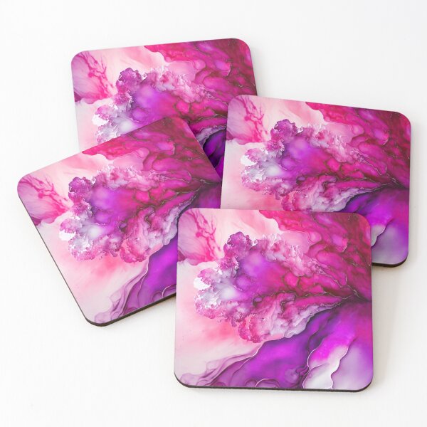 Item preview, Dynamic watercolor liquid marble design in magenta and white designed and sold by venella.