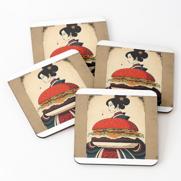 Item preview, Ukiyoe Burger: A Traditional Japanese Woodblock Print of a Hamburger in the Ukiyoe Style. designed and sold by BotTastic.