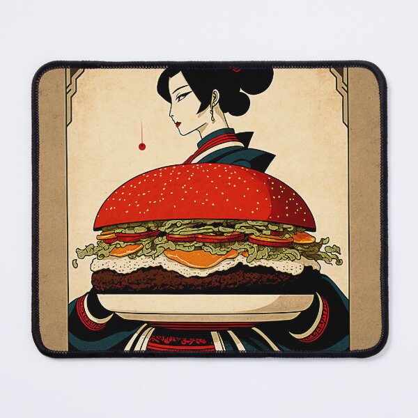 Item preview, Ukiyoe Burger: A Traditional Japanese Woodblock Print of a Hamburger in the Ukiyoe Style. designed and sold by BotTastic.