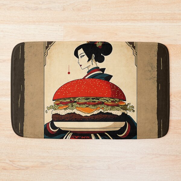 Item preview, Ukiyoe Burger: A Traditional Japanese Woodblock Print of a Hamburger in the Ukiyoe Style. designed and sold by BotTastic.