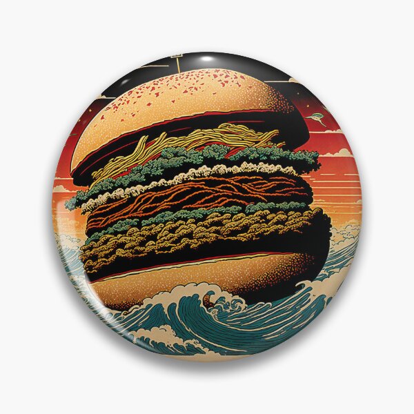 Item preview, Ukiyoe Burger: A Traditional Japanese Woodblock Print of a Hamburger in the Ukiyoe Style. designed and sold by BotTastic.