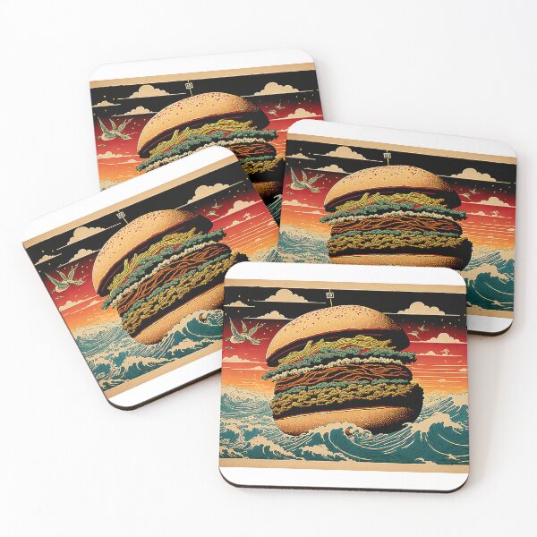 Item preview, Ukiyoe Burger: A Traditional Japanese Woodblock Print of a Hamburger in the Ukiyoe Style. designed and sold by BotTastic.