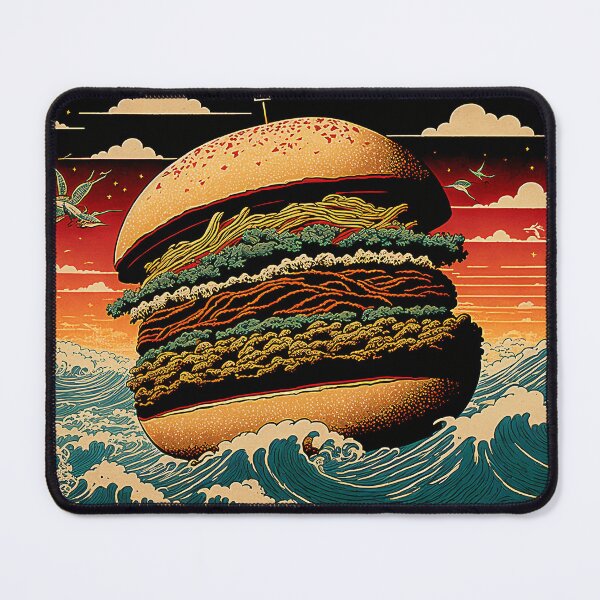 Item preview, Ukiyoe Burger: A Traditional Japanese Woodblock Print of a Hamburger in the Ukiyoe Style. designed and sold by BotTastic.