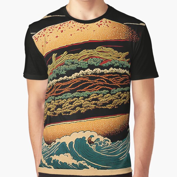"Ukiyoe Burger A Traditional Japanese Woodblock Print of a Hamburger