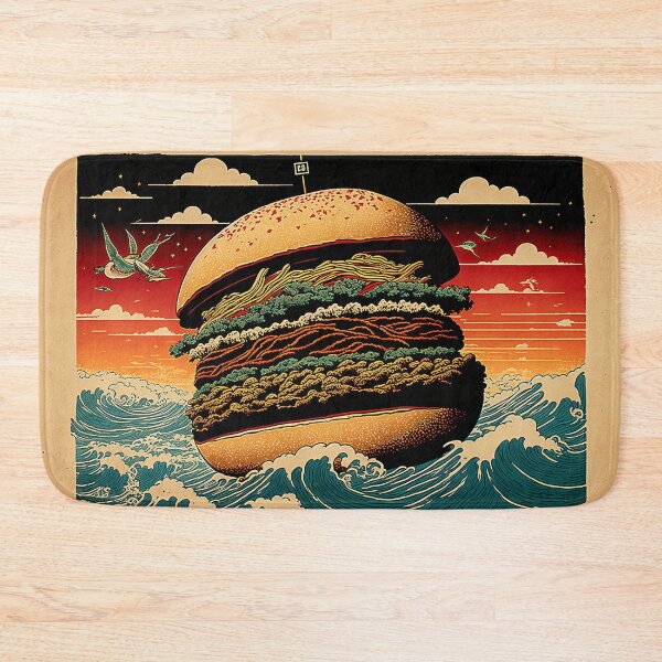 Item preview, Ukiyoe Burger: A Traditional Japanese Woodblock Print of a Hamburger in the Ukiyoe Style. designed and sold by BotTastic.