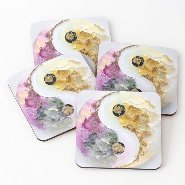 Item preview, Abstract colorful yin yang gold marble alcohol ink designed and sold by RK - Shop.