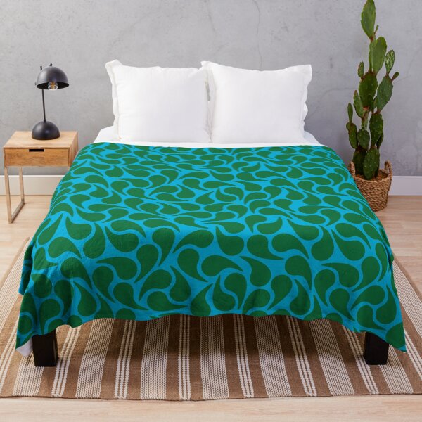 Item preview, Green on Turquoise Blue Groovy Abstract Graphic Geometric Paisley Shape designed and sold by victoriabdesign.