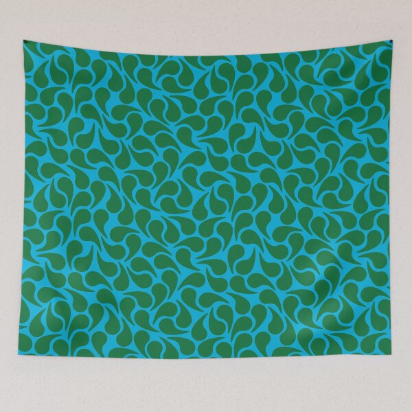 Item preview, Green on Turquoise Blue Groovy Abstract Graphic Geometric Paisley Shape designed and sold by victoriabdesign.