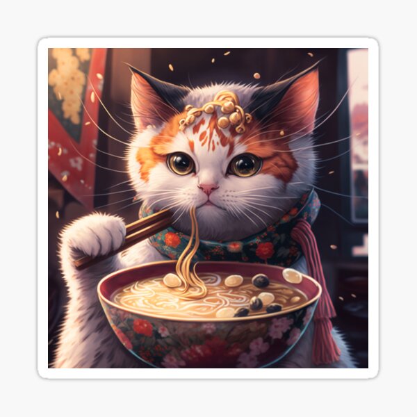 "Cat Eating Ramen Cute White Cat Eat Ramen Noodles Ramen Cat Anime