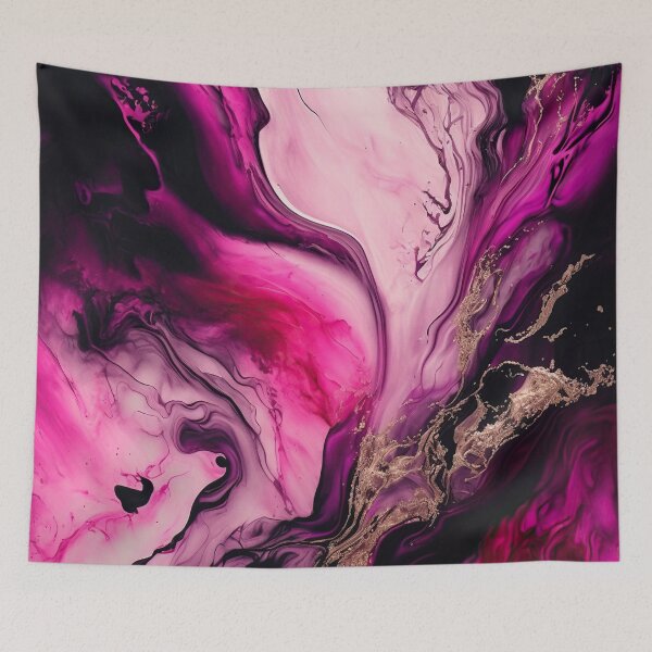Item preview, Elegant modern magenta and black liquid art - Abstract black and magenta marble designed and sold by venella.