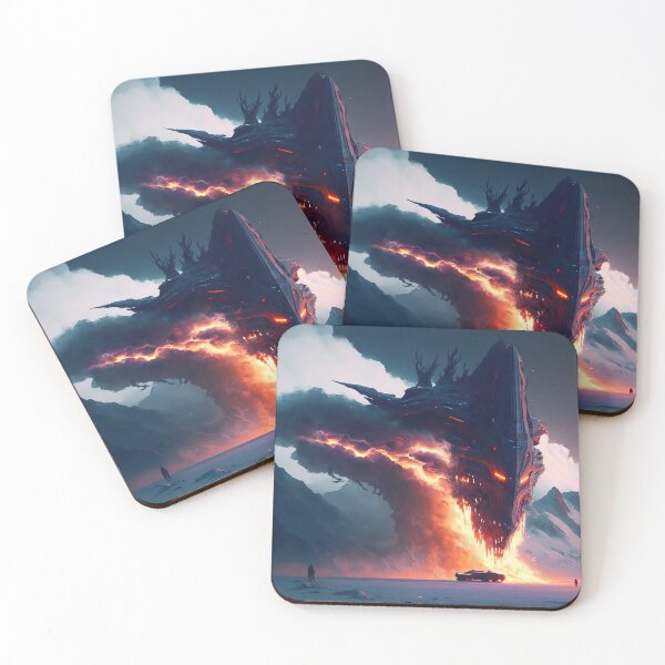 Item preview, A mind flyer space ship that has crashed into the side of a giant snowy mountain, whilst smoke and fire fill the surrounding . designed and sold by DSAHART.