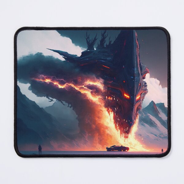 Item preview, A mind flyer space ship that has crashed into the side of a giant snowy mountain, whilst smoke and fire fill the surrounding . designed and sold by DSAHART.