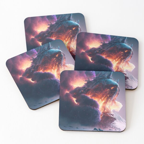 Item preview, A mind flyer space ship that has crashed into the side of a giant snowy mountain, whilst smoke and fire fill the surrounding . designed and sold by DSAHART.