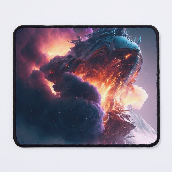 Item preview, A mind flyer space ship that has crashed into the side of a giant snowy mountain, whilst smoke and fire fill the surrounding . designed and sold by DSAHART.