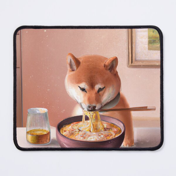 Item preview, Shiba inu eating a bowl of noodles, pastel oil painting designed and sold by funwaridigital.