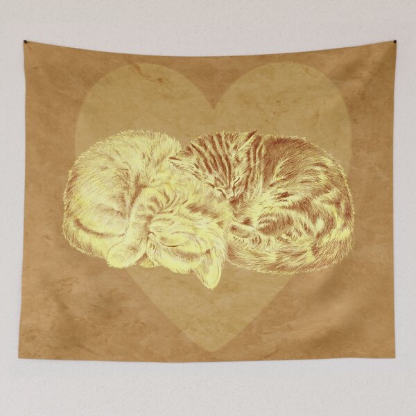 Item preview, Sleeping kittens in a ball, heart background - brown marbled version designed and sold by SylvieG18.
