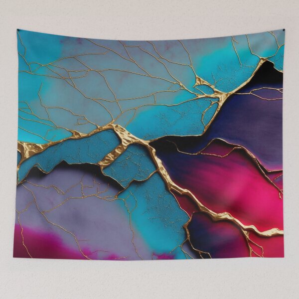 Item preview, Cherry Golden Blue "Fuchsia Fissure" - Abstract Contemporary Resin Art designed and sold by inkvestor.