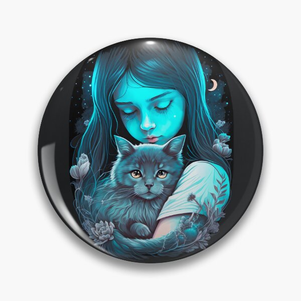 Aperçu de l'œuvre Douce petite fille tenant son chat la nuit créée et vendue par Pligo.