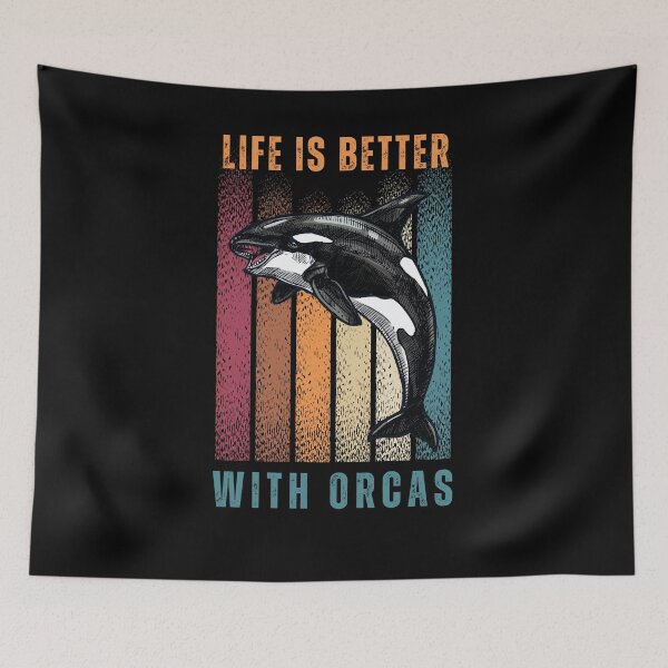 Item preview, Life Is Better With Orcas Funny Cute Retro Vintage Orca Whale And Killer Whale Lover Gift  designed and sold by Diferenty Shop  ⭐⭐⭐⭐⭐.