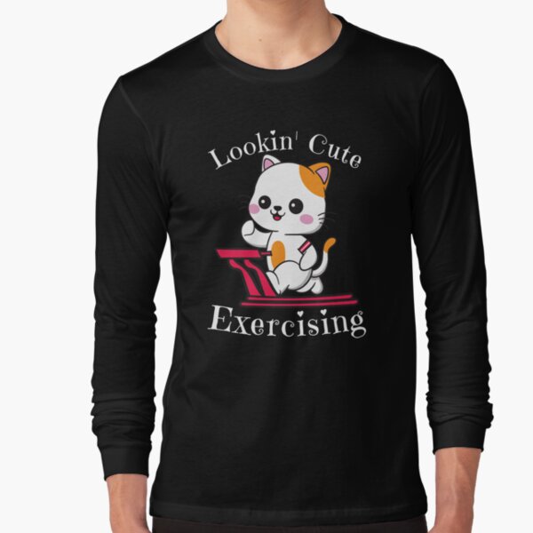 Lookin cute Exercising Cute Cat on a Treadmill Exercising Design Long Sleeve T-Shirt