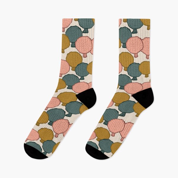 Item preview, Puff balls Mushroom Surface pattern in golden brown, coral and green designed and sold by MinkkiDraws.