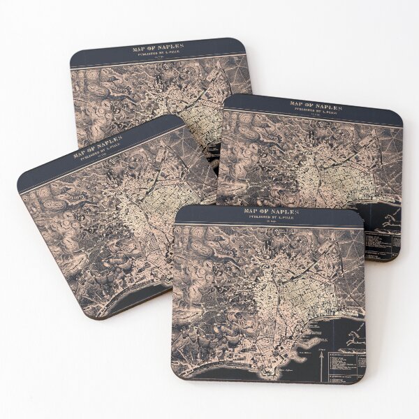 Item preview, Vintage old map of Naples, Italy. Black Napoli map glowing lights designed and sold by Long Exposure.