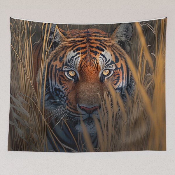 Item preview, Bengal Tiger lurking in grass painting Artwork designed and sold by TheSurrealists.
