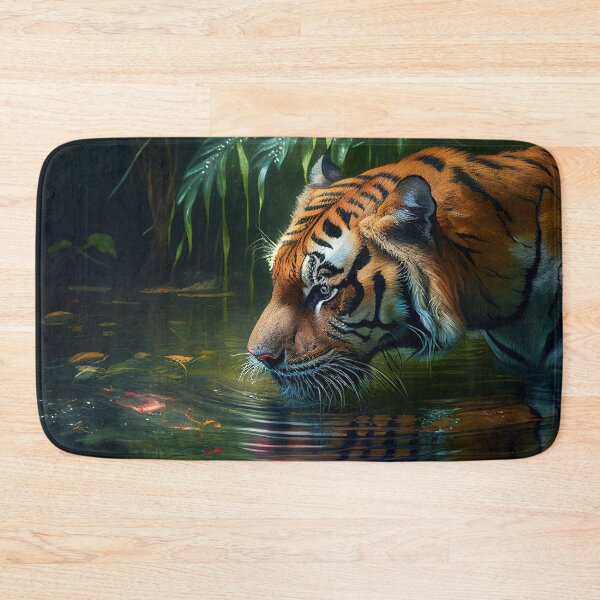 Item preview, Tigre de Bengala bebiendo agua Pintura al óleo original Obra de arte designed and sold by TheSurrealists.