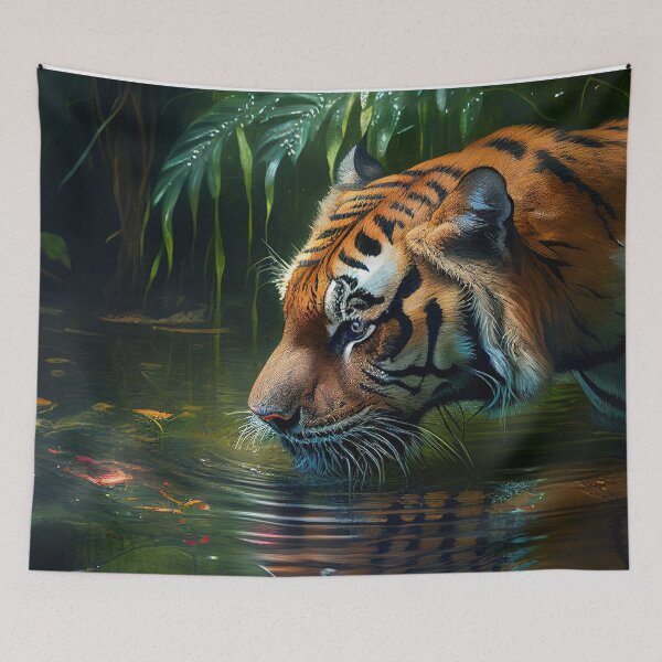 Item preview, Bengal Tiger drinking water Original Oil Painting Artwork  designed and sold by TheSurrealists.