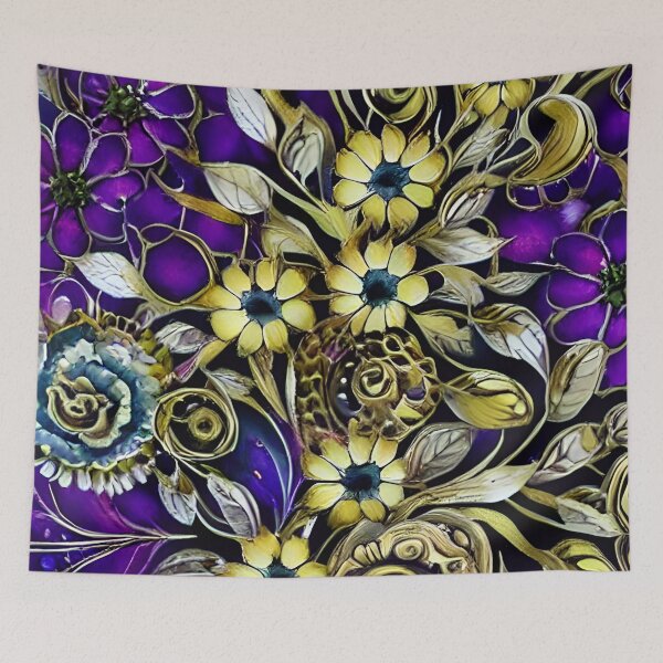 Item preview, Gold and purple abstract flowers designed and sold by FGCART.