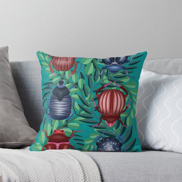 Item preview, Six red and blue beetles on a background of intertwined vines designed and sold by NIUSSbyIustinaT.