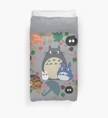 My Neighbor Totoro Wreath - Anime, Catbus, Soot Sprite, Blue Totoro, White Totoro, Mustard, Ochre, Umbrella, Manga, Hayao Miyazaki, Studio Ghibl Duvet Cover
