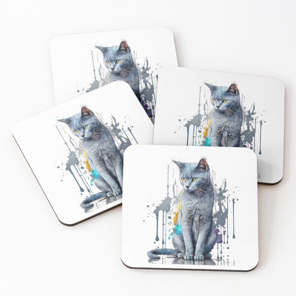 Item preview, The Majestic Russian Blue Cat  - Dripping Ink Art designed and sold by Kontrst.